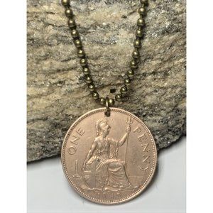 1945 UK  Real Circulated Large Penny Coin Pendant. King George VI. Great Gift 🎁